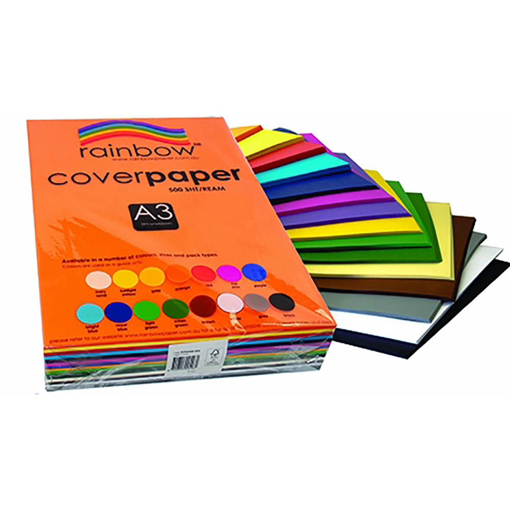 Image for RAINBOW COVER PAPER 125GSMM A3 ASSORTED PACK 500 from Mercury Business Supplies