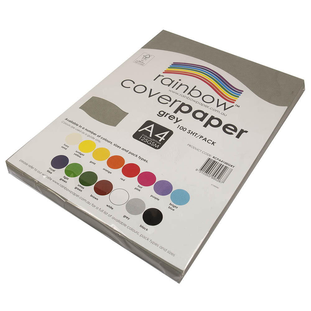 Image for RAINBOW COVER PAPER 125GSM A4 GREY PACK 100 from Australian Stationery Supplies