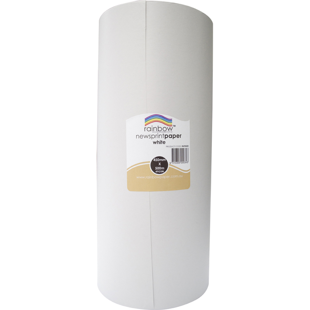Image for RAINBOW NEWSPRINT ROLL 49GSM 450MM X 500M WHITE from Olympia Office Products