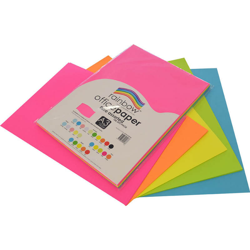 Image for RAINBOW COLOURED A3 COPY PAPER 75GSM 100 SHEETS FLURO ASSORTED from Mitronics Corporation
