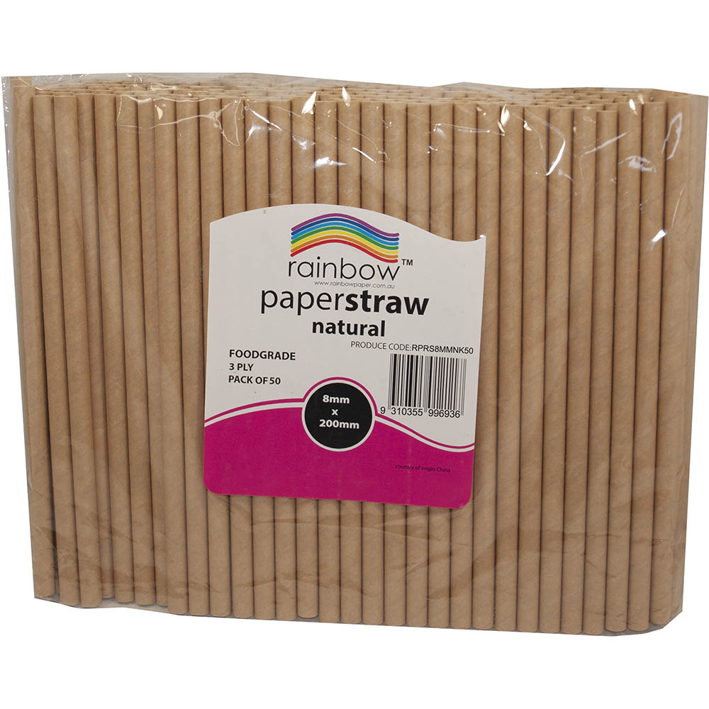 Image for RAINBOW PAPER STRAWS 200 X 8MM NATURAL PACK 50 from Office Heaven