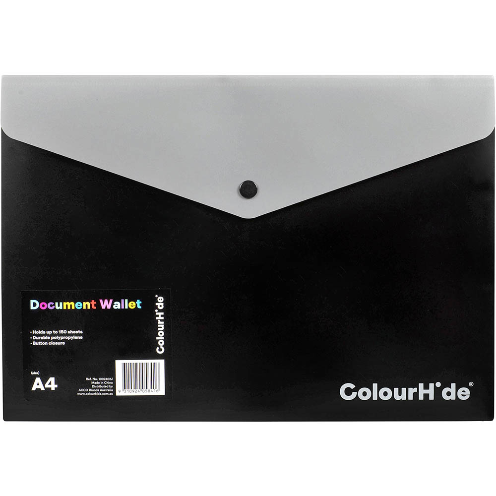 Image for COLOURHIDE DOCUMENT WALLET PP A4 BLACK from Memo Office and Art