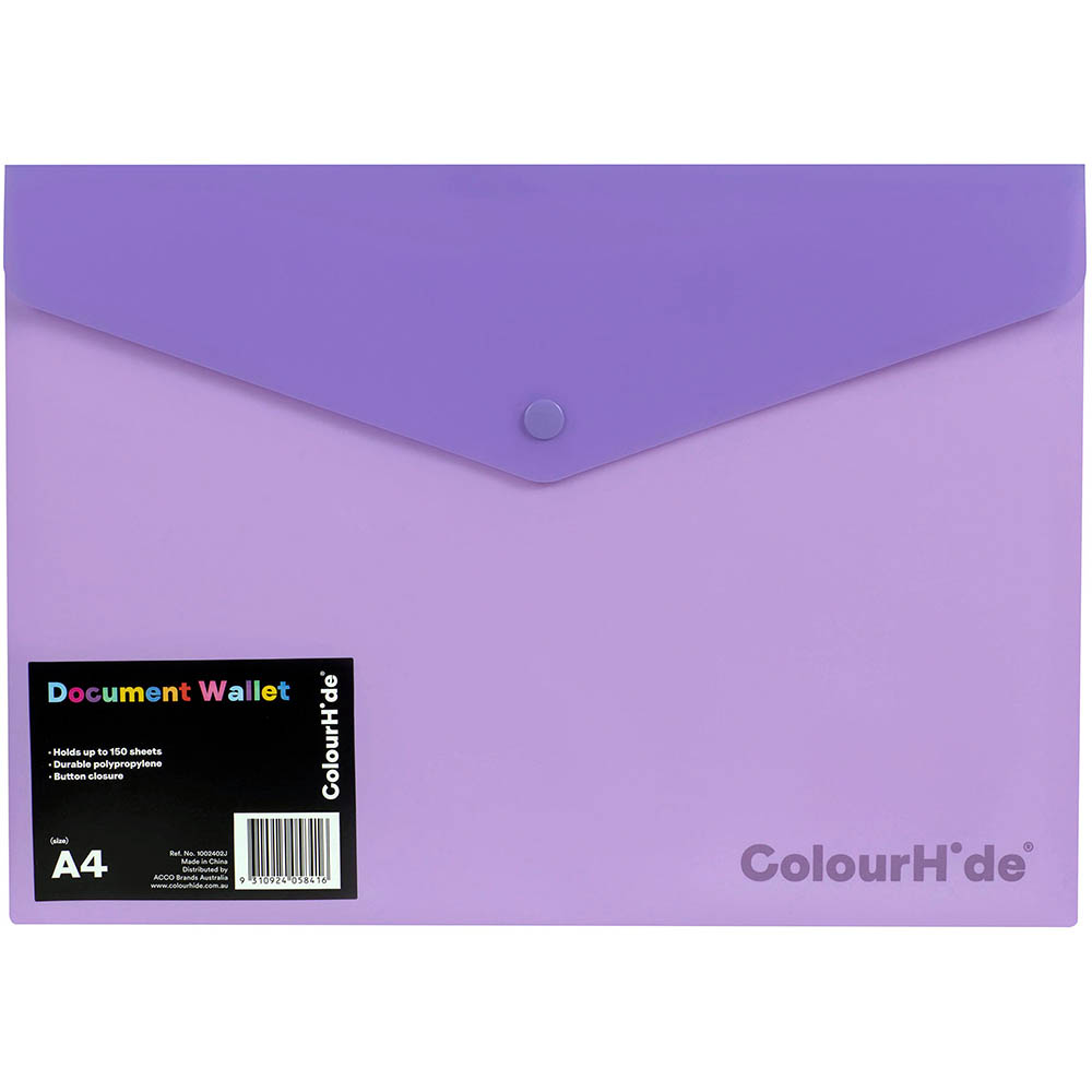 Image for COLOURHIDE DOCUMENT WALLET PP A4 PURPLE from Memo Office and Art