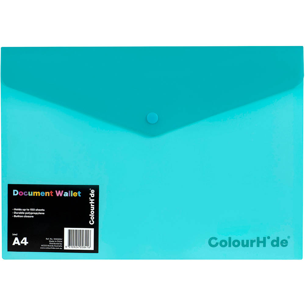 Image for COLOURHIDE DOCUMENT WALLET PP A4 AQUA from Memo Office and Art