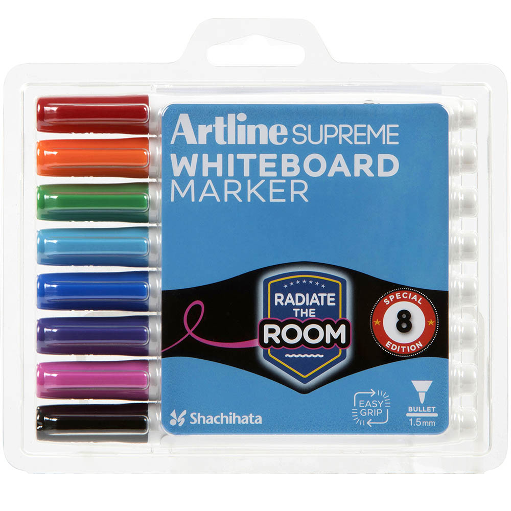 Image for ARTLINE SUPREME ANTIMICROBIAL WHITEBOARD MARKER BULLET 1.5MM ASSORTED PACK 8 from BusinessWorld Computer & Stationery Warehouse