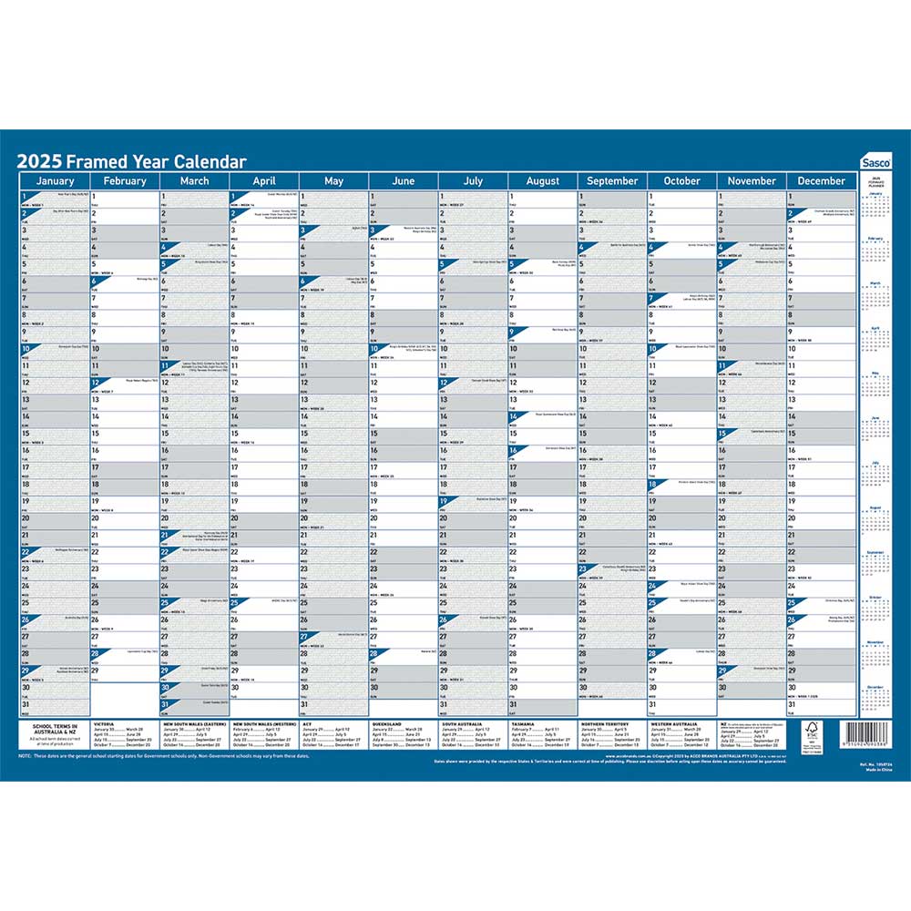 Image for SASCO 10587 FRAMED 700 X 500MM YEAR PLANNER from BusinessWorld Computer & Stationery Warehouse