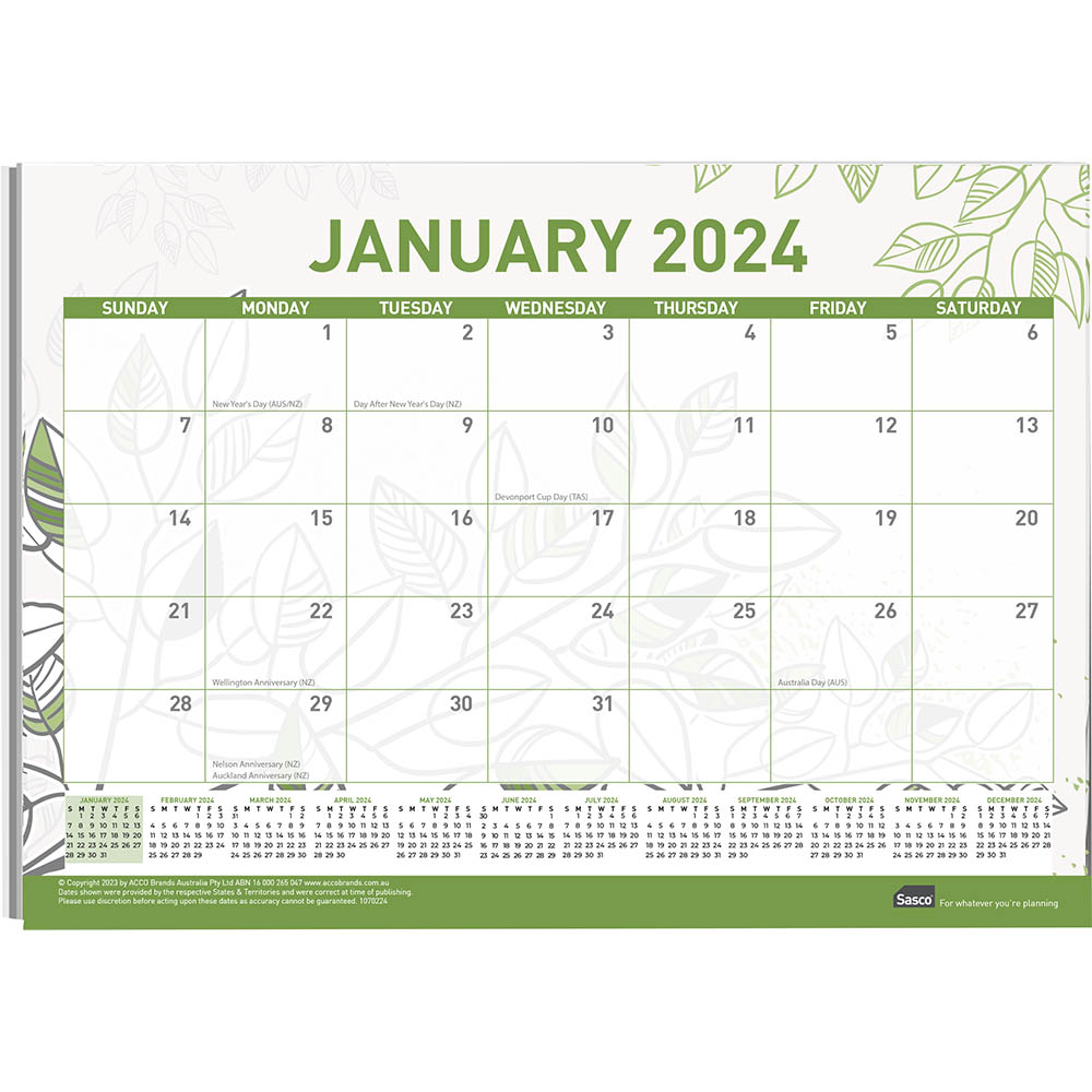 Image for SASCO 10702 ECO SMALL 297 X 210MM DESK PLANNER from Memo Office and Art