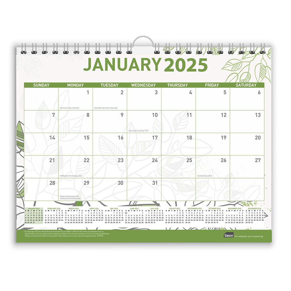 Image for SASCO 10707  ECO LARGE 380 X 300MM WALL CALENDAR from ALLBIZ Office Supplies