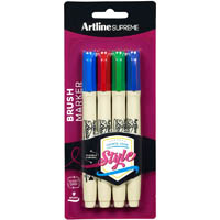 artline supreme brush marker 5mm assorted pack 4