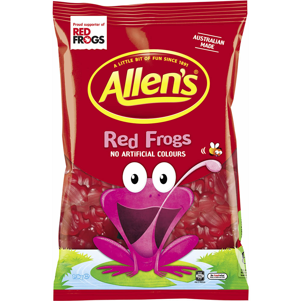 Image for ALLENS LOLLIES RED FROGS 1.3KG from ALLBIZ Office Supplies