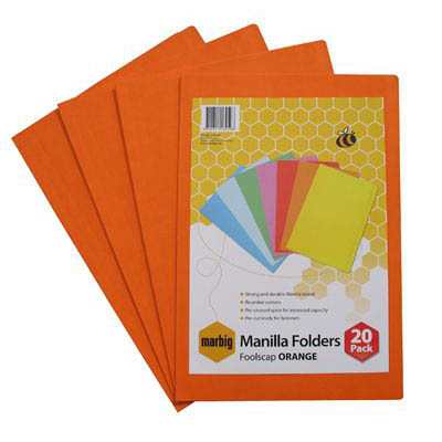 Image for MARBIG MANILLA FOLDER FOOLSCAP ORANGE PACK 20 from Mitronics Corporation