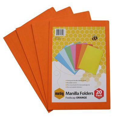 Image for MARBIG MANILLA FOLDER FOOLSCAP ORANGE PACK 20 from That Office Place PICTON