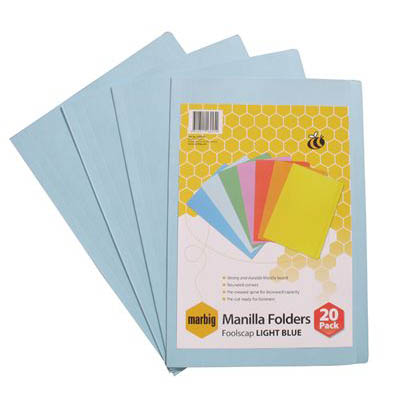 Image for MARBIG MANILLA FOLDER FOOLSCAP LIGHT BLUE PACK 20 from BusinessWorld Computer & Stationery Warehouse