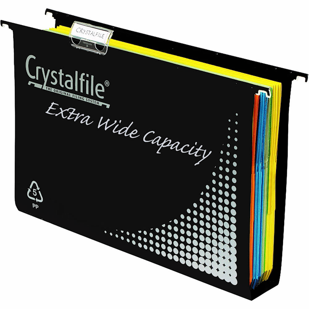 Image for CRYSTALFILE EXTRA WIDE SUSPENSION FILES 50MM PP FOOLSCAP BLACK BOX 10 from Mitronics Corporation