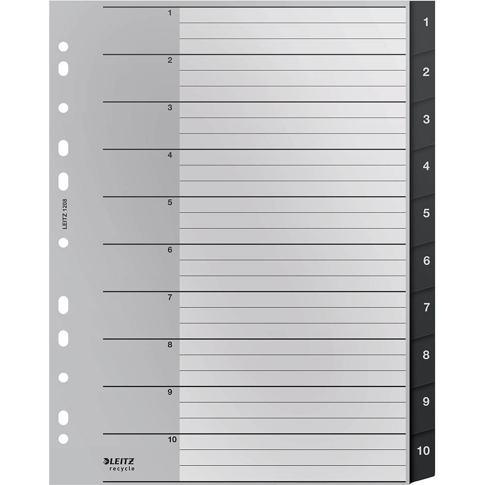 Image for LEITZ RECYCLED INDEX DIVIDER PP 1-10 TAB A4 GREY from Office Heaven