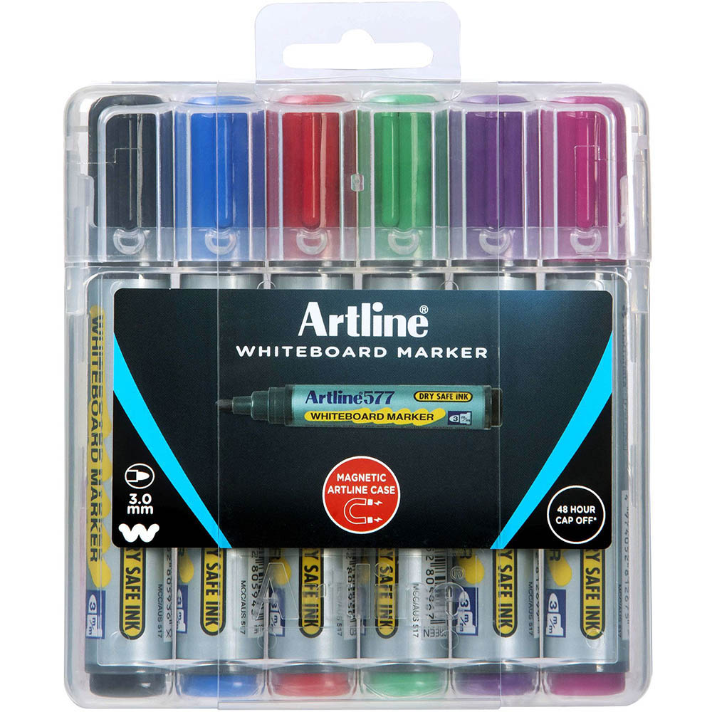 Image for ARTLINE 577 WHITEBOARD MARKER BULLET 3MM ASSORTED HARD CASE PACK 6 from Challenge Office Supplies