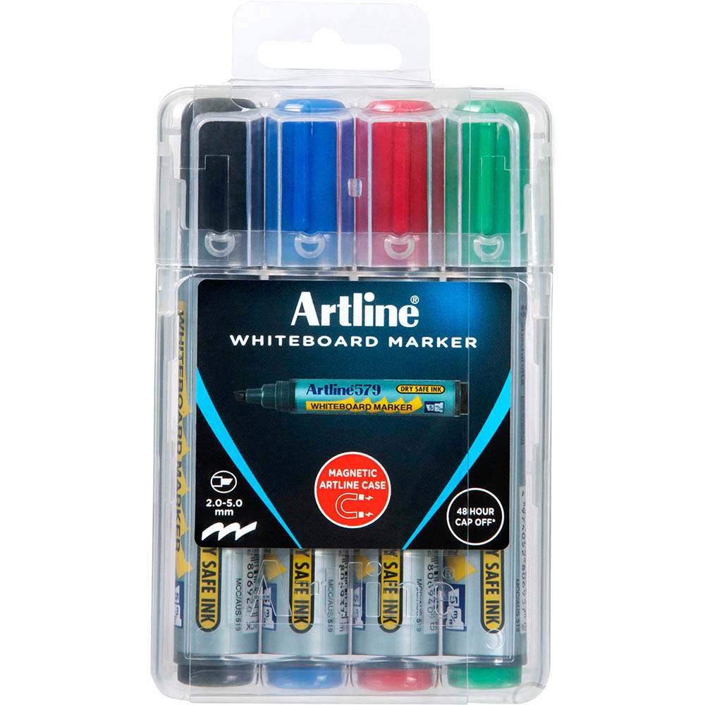 Image for ARTLINE 579 WHITEBOARD MARKER CHISEL 5MM ASSORTED HARD CASE PACK 4 from Challenge Office Supplies