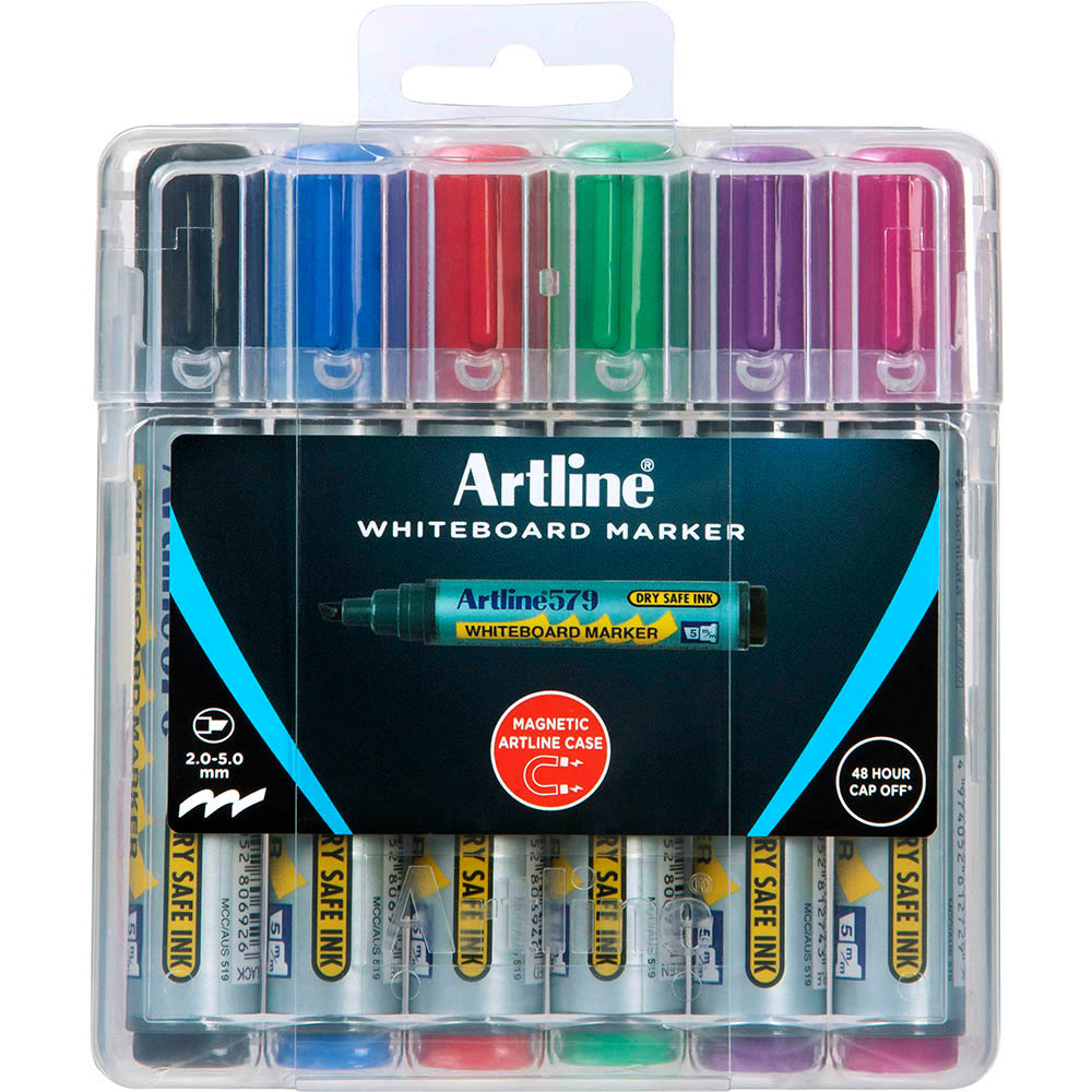 Image for ARTLINE 579 WHITEBOARD MARKER CHISEL 5MM ASSORTED HARD CASE PACK 6 from Challenge Office Supplies