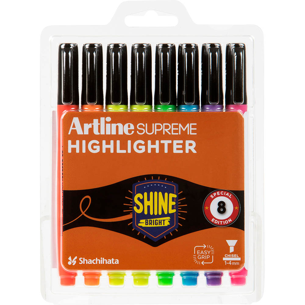 Image for ARTLINE SUPREME ANTIMICROBIAL HIGHLIGHTER CHISEL ASSORTED PACK 8 from BusinessWorld Computer & Stationery Warehouse