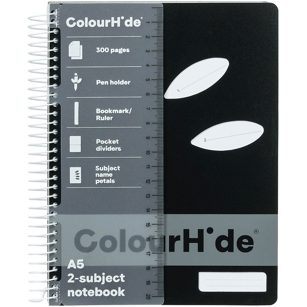 colourhide 2-subject notebook 300 page a5 black