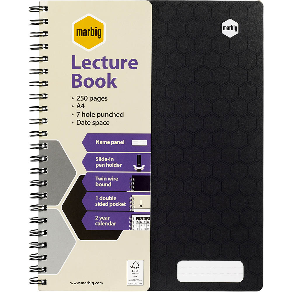 Image for MARBIG LECTURE BOOK WIRO BOUND A4 BLACK from Prime Office Supplies