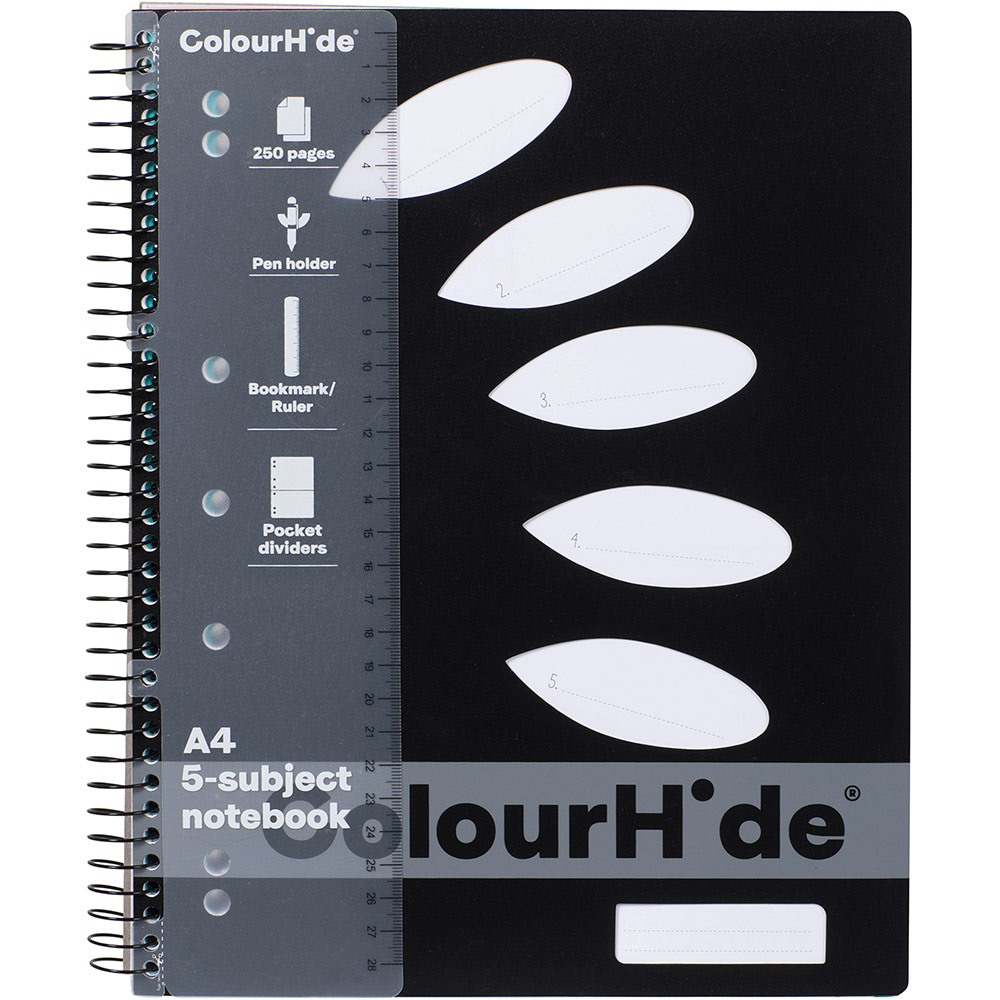 Image for COLOURHIDE 5-SUBJECT NOTEBOOK 250 PAGE A4 BLACK from Mitronics Corporation