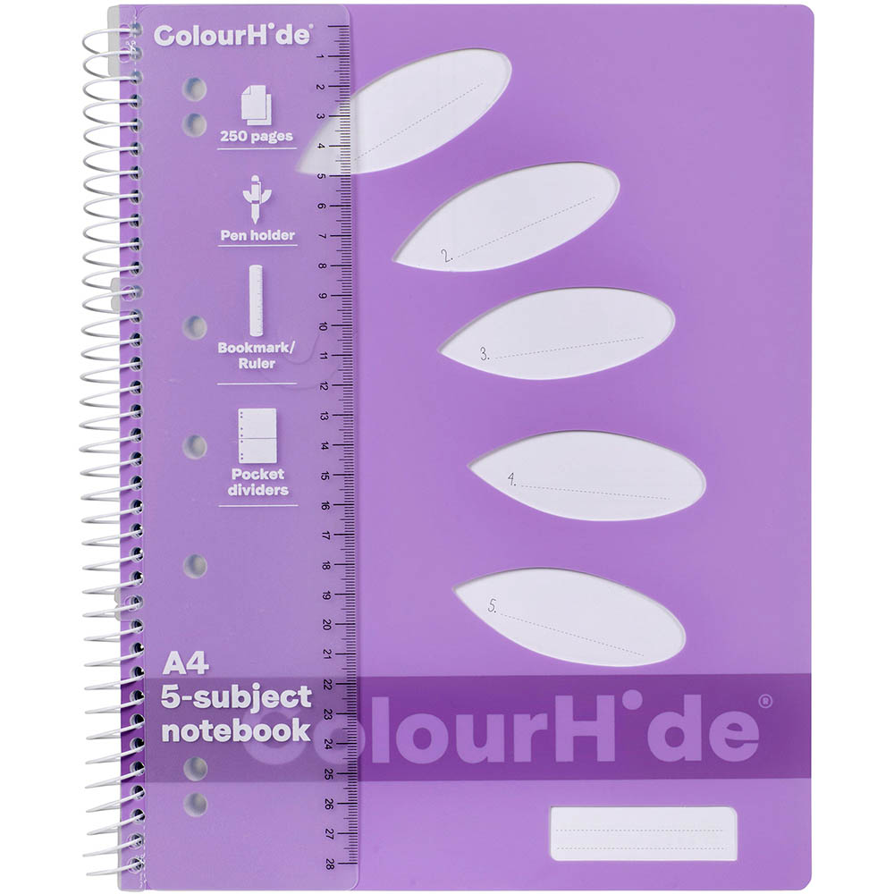Image for COLOURHIDE 5-SUBJECT NOTEBOOK 250 PAGE A4 PURPLE from Mercury Business Supplies