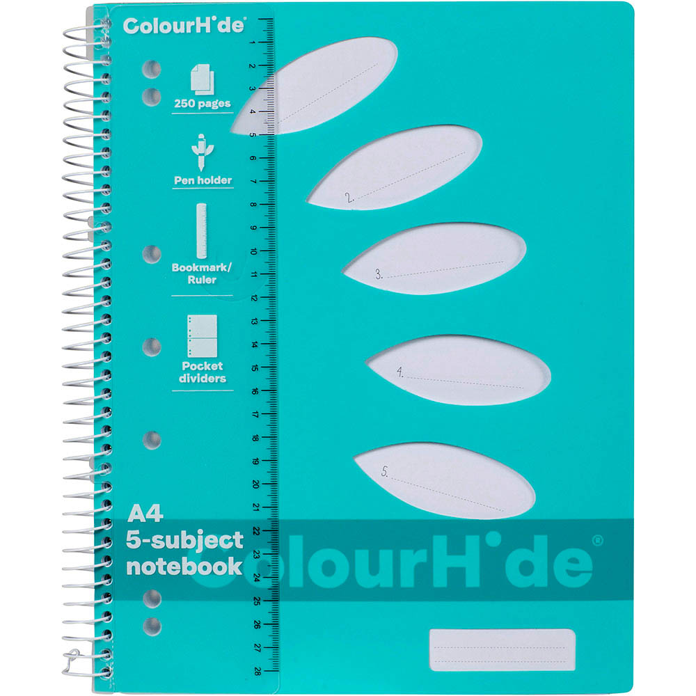 Image for COLOURHIDE 5-SUBJECT NOTEBOOK 250 PAGE A4 AQUA from Challenge Office Supplies