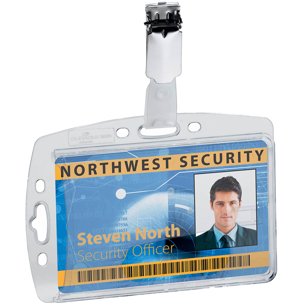 Image for DURABLE SECURITY PASS HOLDER ACRYLIC WITH CLIP CLEAR from Mitronics Corporation