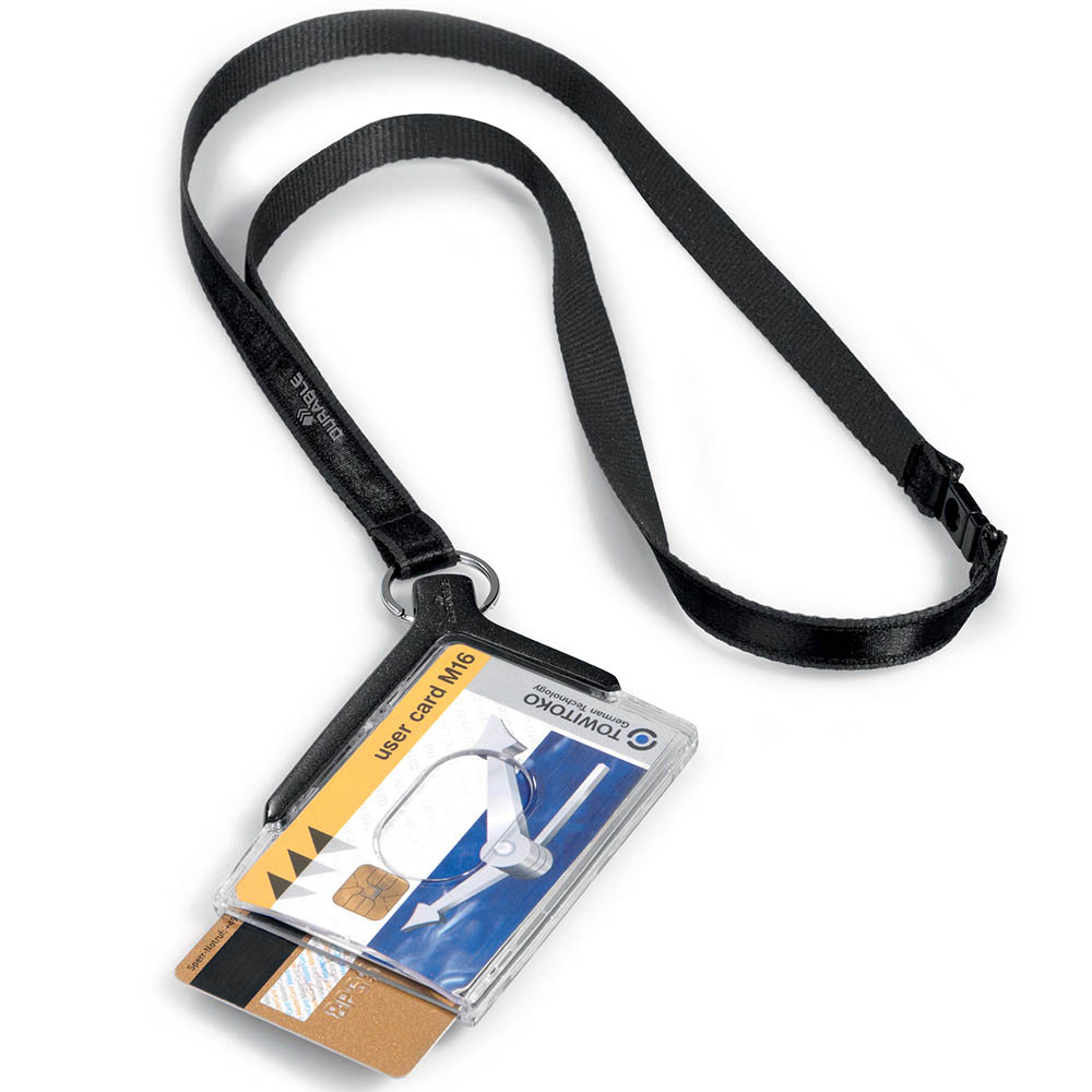 Image for DURABLE DELUXE DUO CARD HOLDER WITH NECKLACE CHARCOAL from Prime Office Supplies