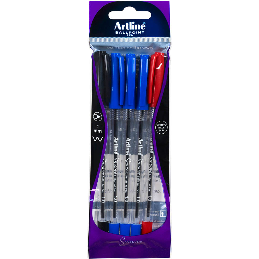 Image for ARTLINE SMOOVE BALLPOINT PEN MEDIUM 1.0MM ASSORTED PACK 5 from Clipboard Stationers & Art Supplies