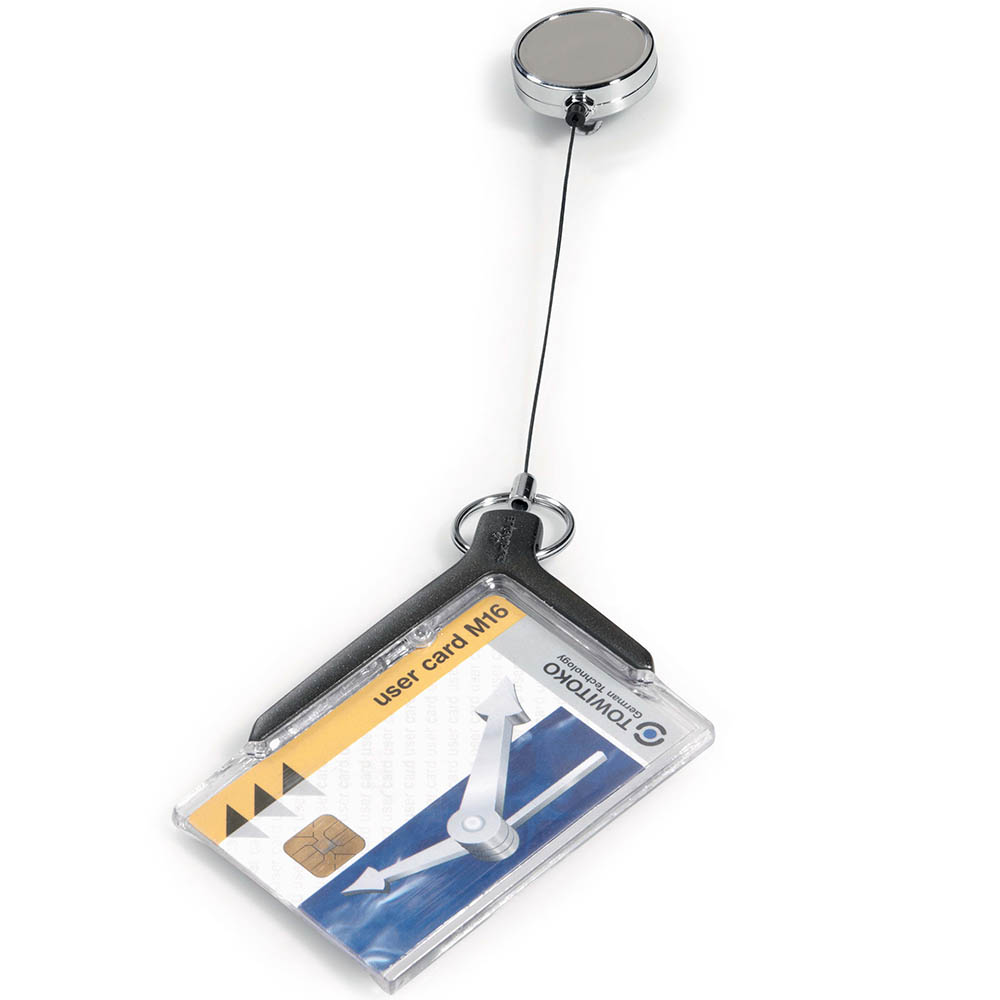 Image for DURABLE DELUXE PRO CARD HOLDER WITH REEL CHARCOAL from Memo Office and Art