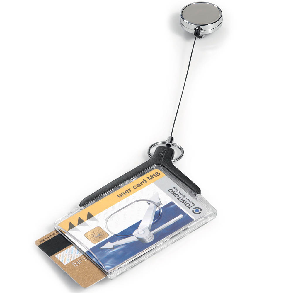 Image for DURABLE DELUXE PRO DUO CARD HOLDER WITH REEL CHARCOAL from That Office Place PICTON