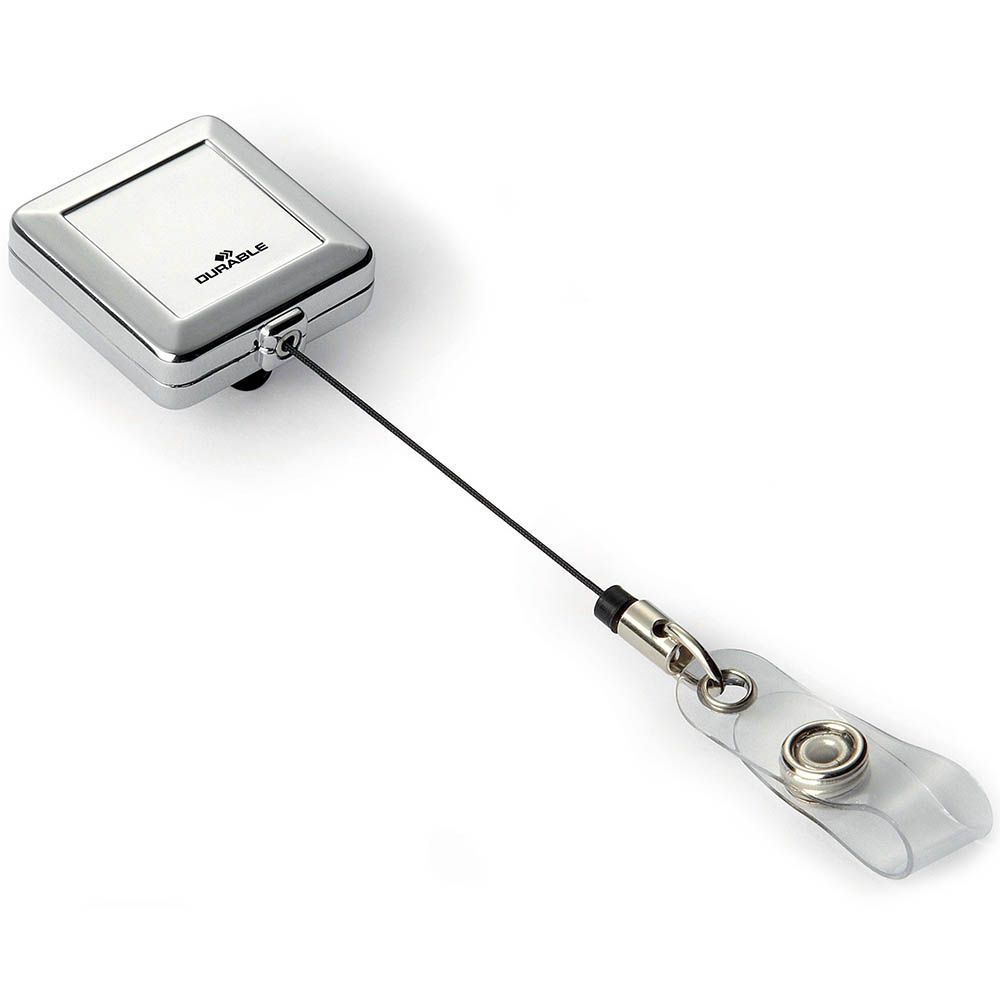 Image for DURABLE RETRACTABLE ID CARD HOLDER REEL CHROME QUODRO SILVER from Office Heaven