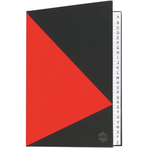 Image for MARBIG NOTEBOOK FEINT RULED A-Z INDEX HARD COVER CASEBOUND A4 100 LEAF BLACK/RED from Office Express