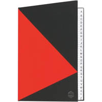 marbig notebook feint ruled a-z index hard cover casebound a5 100 leaf black/red