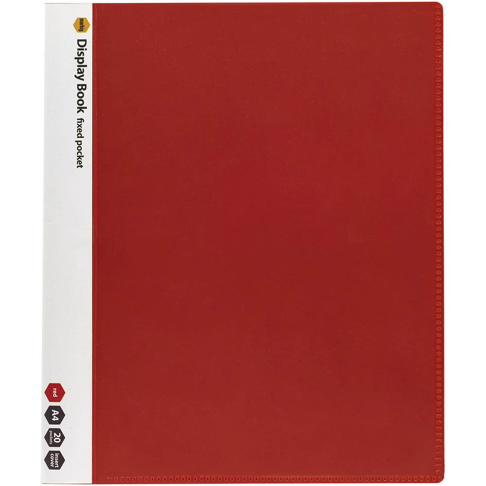 Image for MARBIG DISPLAY BOOK NON-REFILABLE INSERT COVER 20 POCKET A4 CLEAR/RED from Clipboard Stationers & Art Supplies