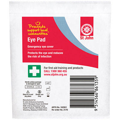 Image for ST JOHN EYE PAD WHITE from Clipboard Stationers & Art Supplies