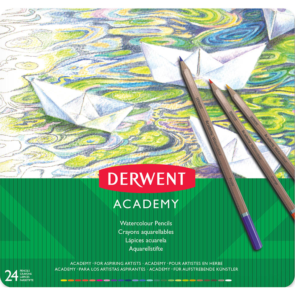 DERWENT ACADEMY WATERCOLOUR PENCILS ASSORTED TIN 24 |  | 7014396