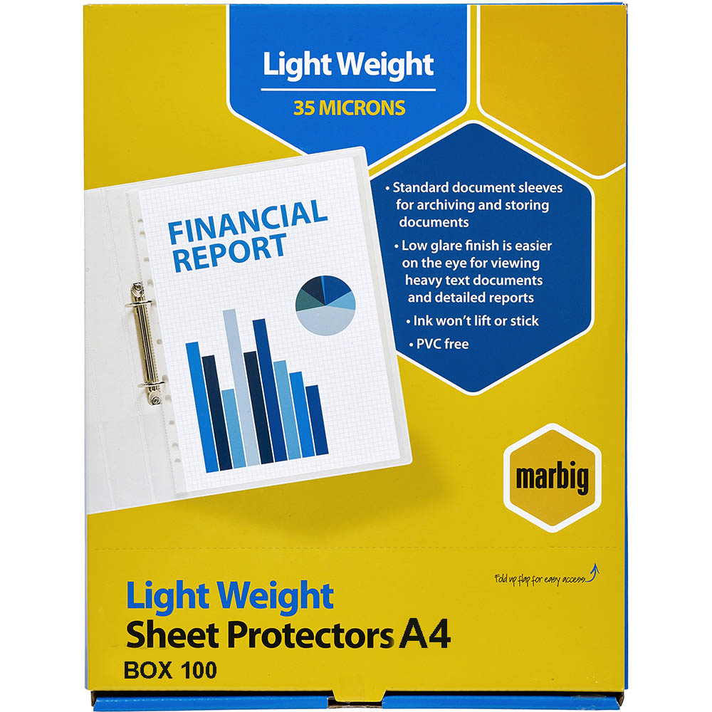 Image for MARBIG LIGHTWEIGHT COPYSAFE SHEET PROTECTORS A4 BOX 100 from Office Heaven