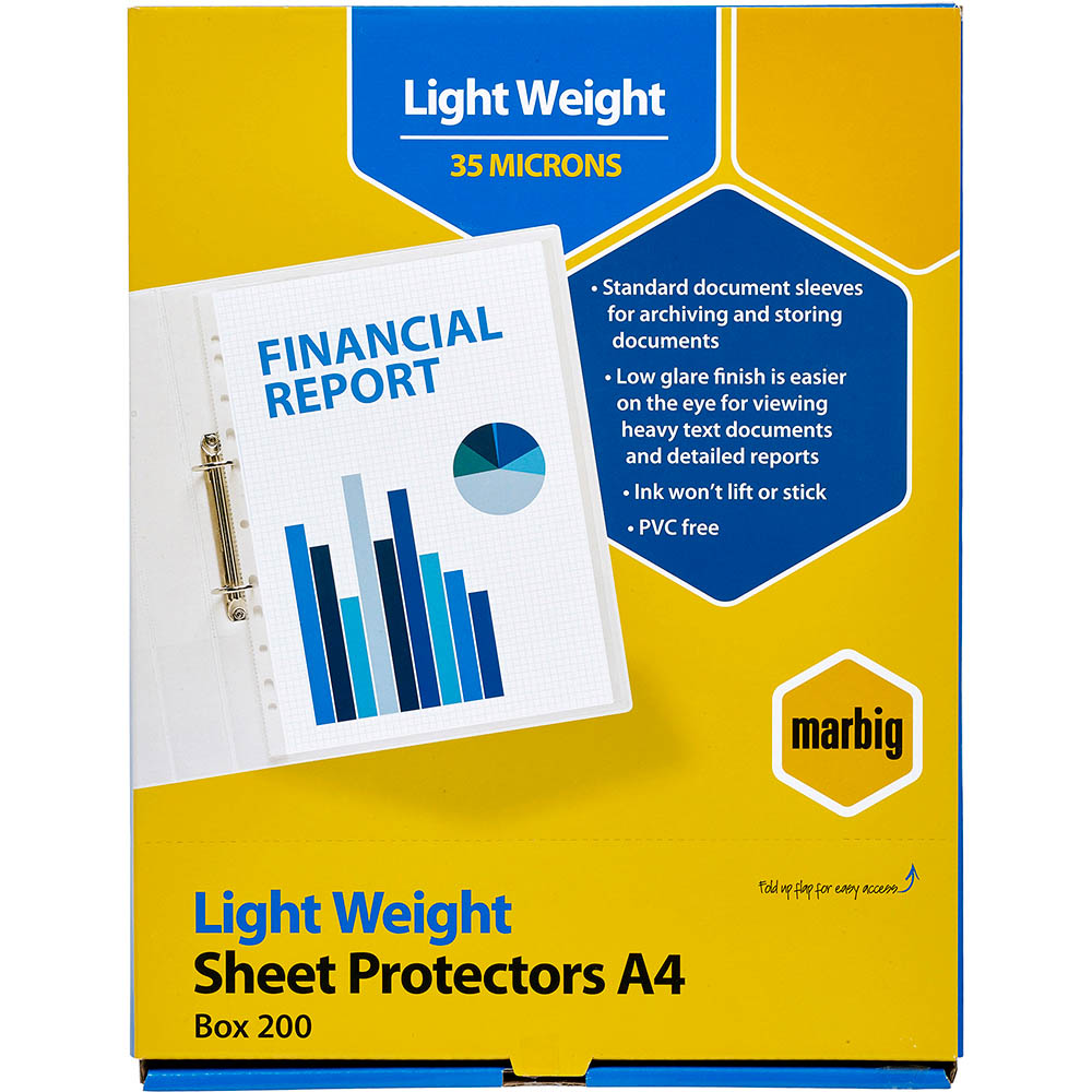 Image for MARBIG COPYSAFE SHEET PROTECTORS LIGHTWEIGHT A4 BOX 200 from Olympia Office Products