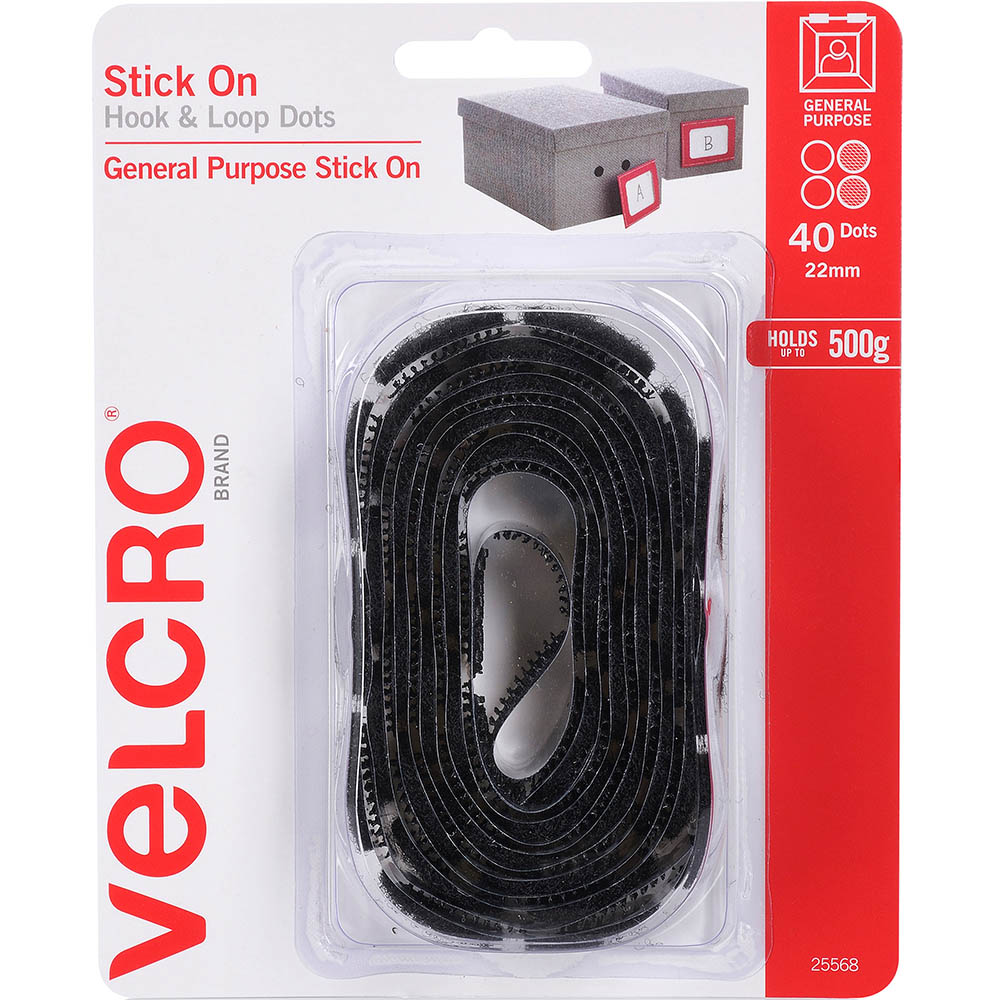 Image for VELCRO BRAND® STICK-ON HOOK AND LOOP DOTS 22MM BLACK PACK 40 from Office Heaven