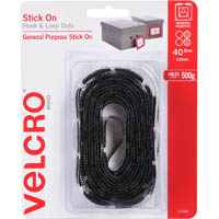 velcro brand® stick-on hook and loop dots 22mm black pack 40