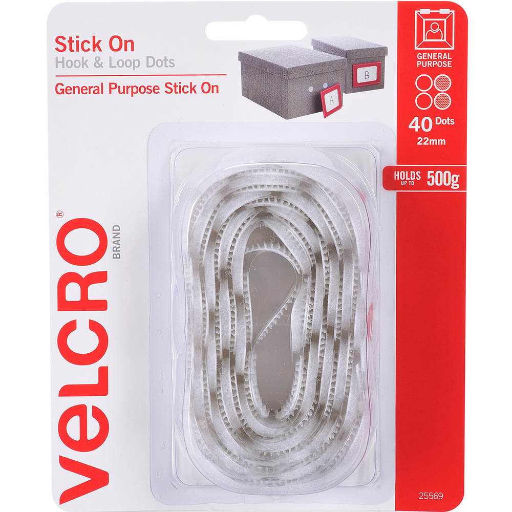 Image for VELCRO BRAND® STICK-ON HOOK AND LOOP DOTS 22MM WHITE PACK 40 from Mitronics Corporation
