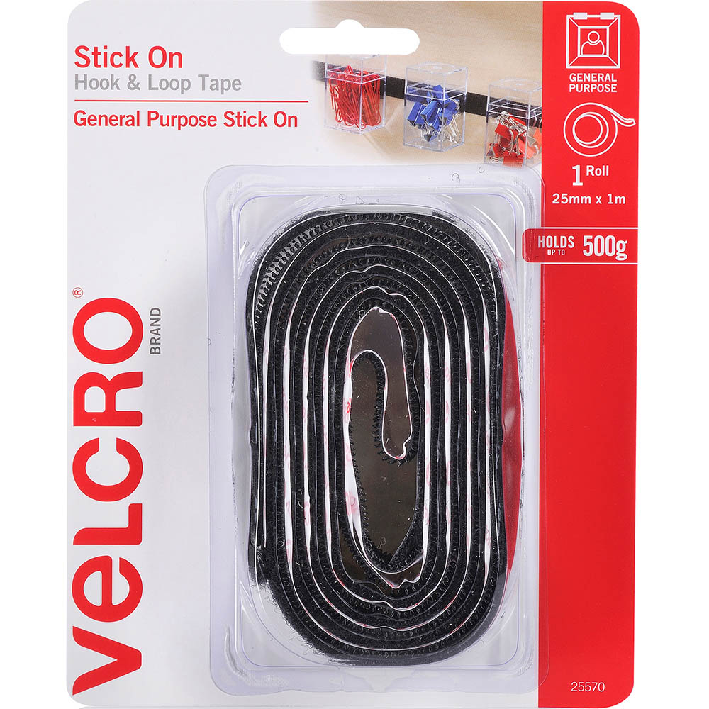 Image for VELCRO BRAND® STICK-ON HOOK AND LOOP TAPE 25MM X 1M BLACK from York Stationers
