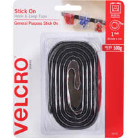 velcro brand® stick-on hook and loop tape 25mm x 1m black