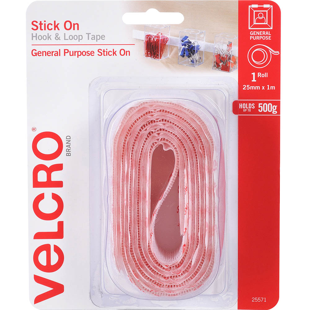 Image for VELCRO BRAND® STICK-ON HOOK AND LOOP TAPE 25MM X 1M WHITE from BusinessWorld Computer & Stationery Warehouse