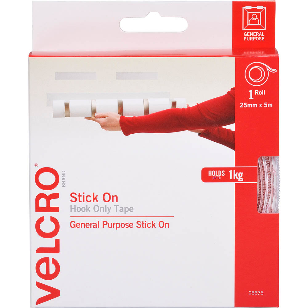 Image for VELCRO BRAND® STICK-ON HOOK ONLY TAPE 25MM X 5M WHITE from York Stationers