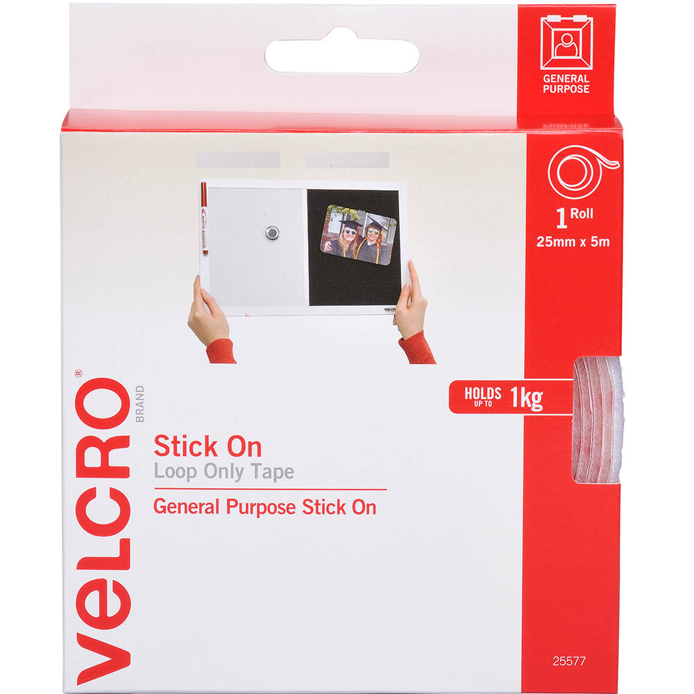 Image for VELCRO BRAND® STICK-ON LOOP ONLY TAPE 25MM X 5M WHITE from York Stationers