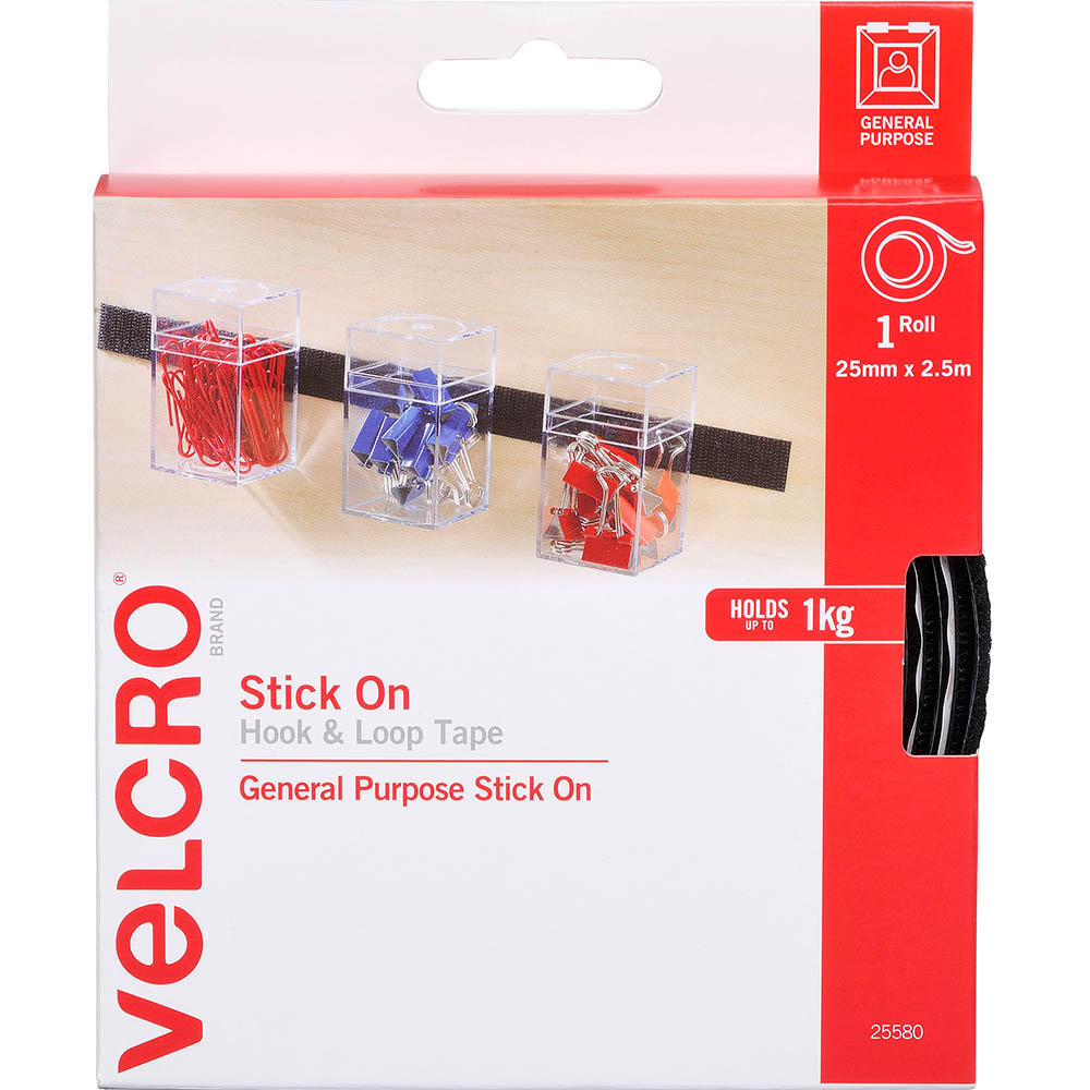 Image for VELCRO BRAND® STICK-ON HOOK AND LOOP TAPE 25MM X 2.5M BLACK from York Stationers